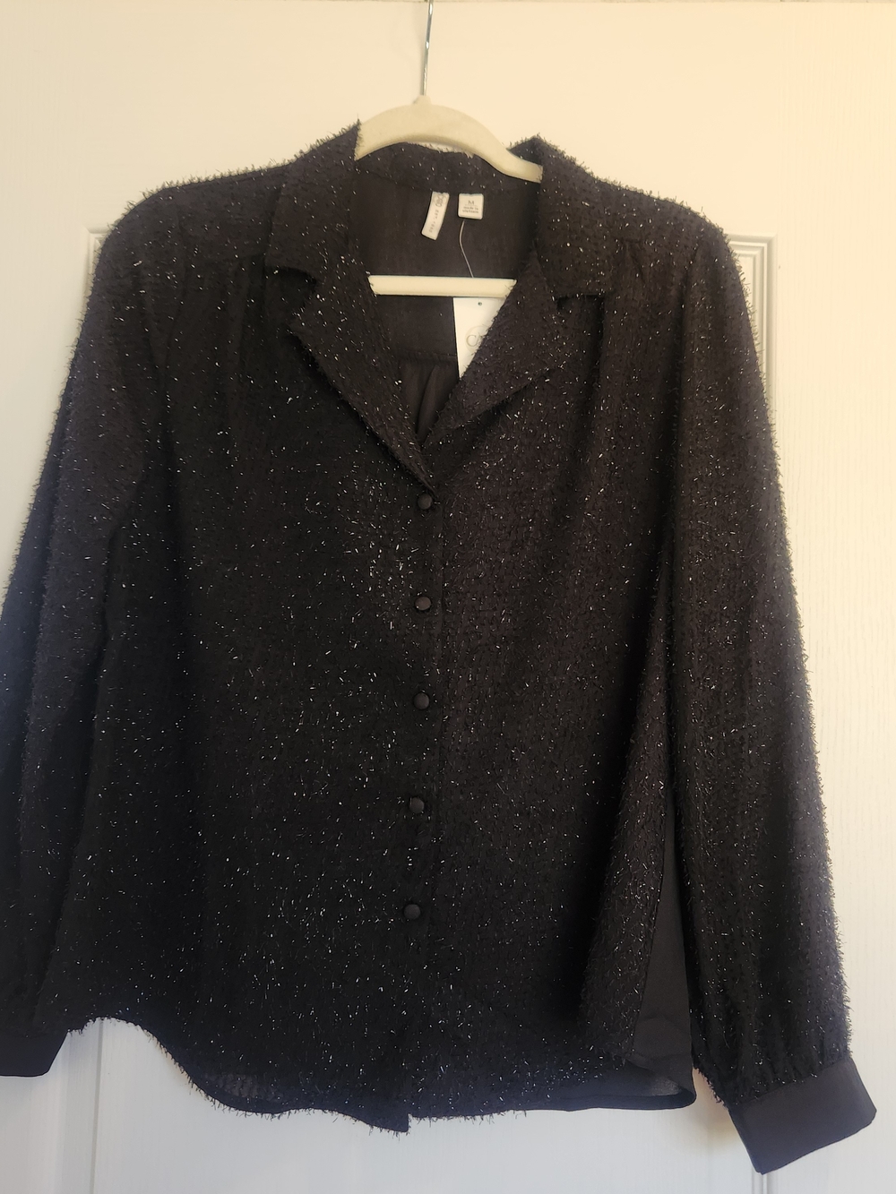 Cato Black Sparkle Button-Up Blouse M BNWT